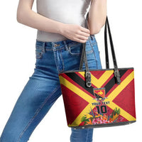 Custom Papua New Guinea Rugby Leather Tote Bag Bird of Paradise and Hibiscus Polynesian Pattern Red Color LT03 - Polynesian Pride
