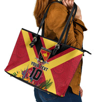 Custom Papua New Guinea Rugby Leather Tote Bag Bird of Paradise and Hibiscus Polynesian Pattern Red Color LT03 - Polynesian Pride