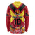 Custom Papua New Guinea Rugby Long Sleeve Shirt Bird of Paradise and Hibiscus Polynesian Pattern Red Color LT03