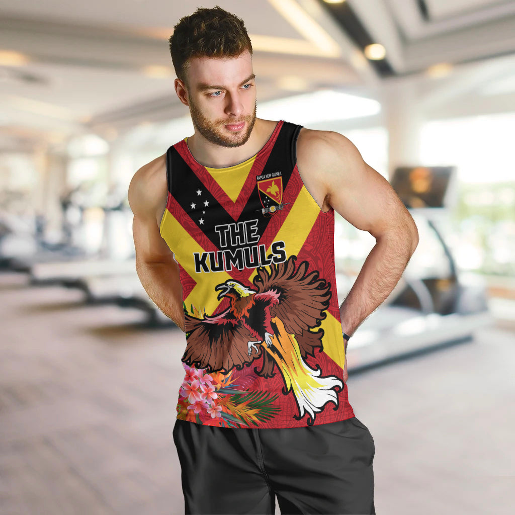 Custom Papua New Guinea Rugby Men Tank Top Bird of Paradise and Hibiscus Polynesian Pattern Red Color LT03