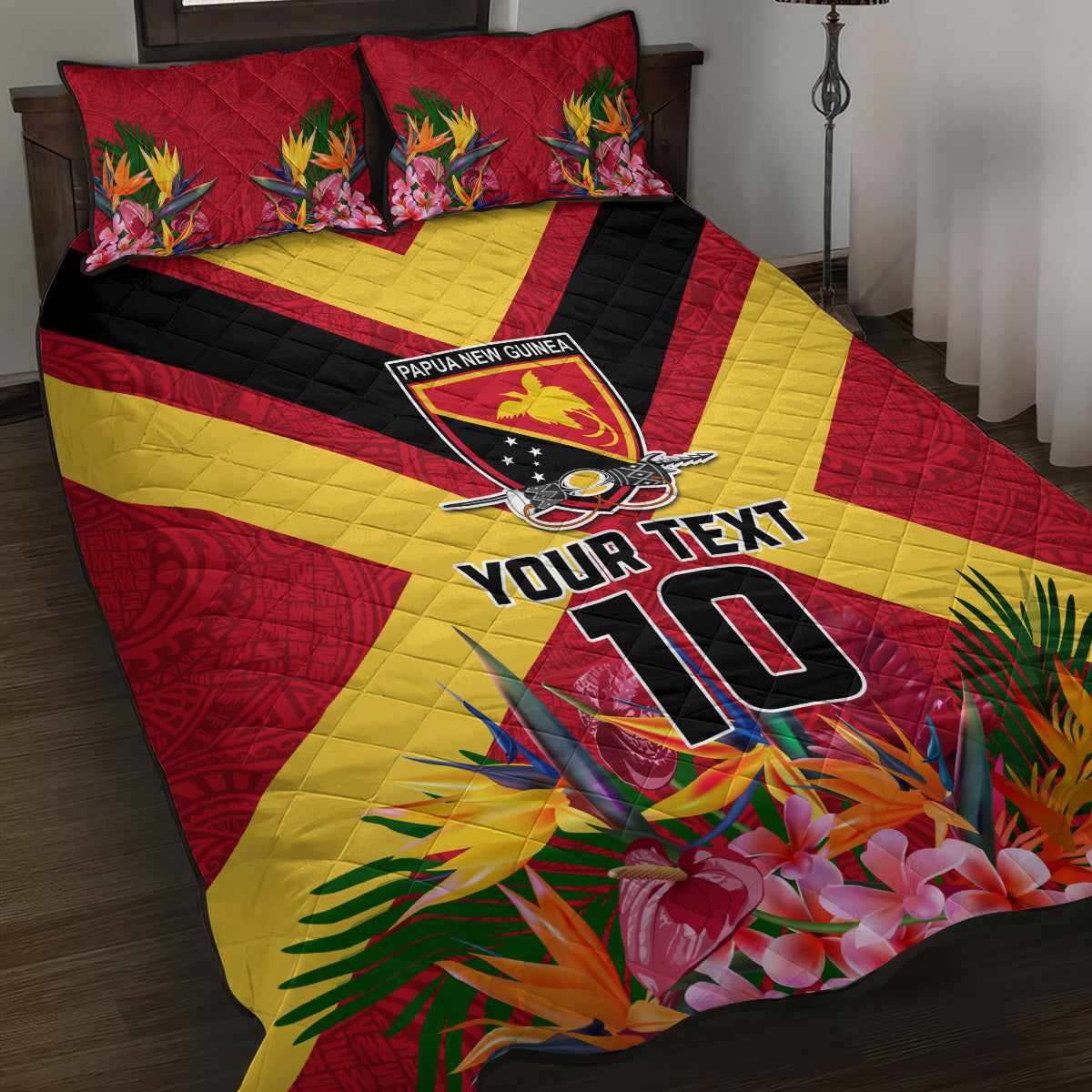 Custom Papua New Guinea Rugby Quilt Bed Set Bird of Paradise and Hibiscus Polynesian Pattern Red Color LT03 Red - Polynesian Pride