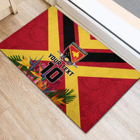 Custom Papua New Guinea Rugby Rubber Doormat Bird of Paradise and Hibiscus Polynesian Pattern Red Color LT03 - Polynesian Pride