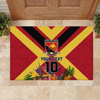Custom Papua New Guinea Rugby Rubber Doormat Bird of Paradise and Hibiscus Polynesian Pattern Red Color LT03 - Polynesian Pride