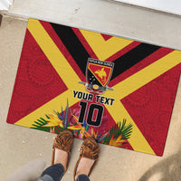 Custom Papua New Guinea Rugby Rubber Doormat Bird of Paradise and Hibiscus Polynesian Pattern Red Color LT03 - Polynesian Pride