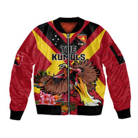 Custom Papua New Guinea Rugby Sleeve Zip Bomber Jacket Bird of Paradise and Hibiscus Polynesian Pattern Red Color LT03 Unisex Red - Polynesian Pride