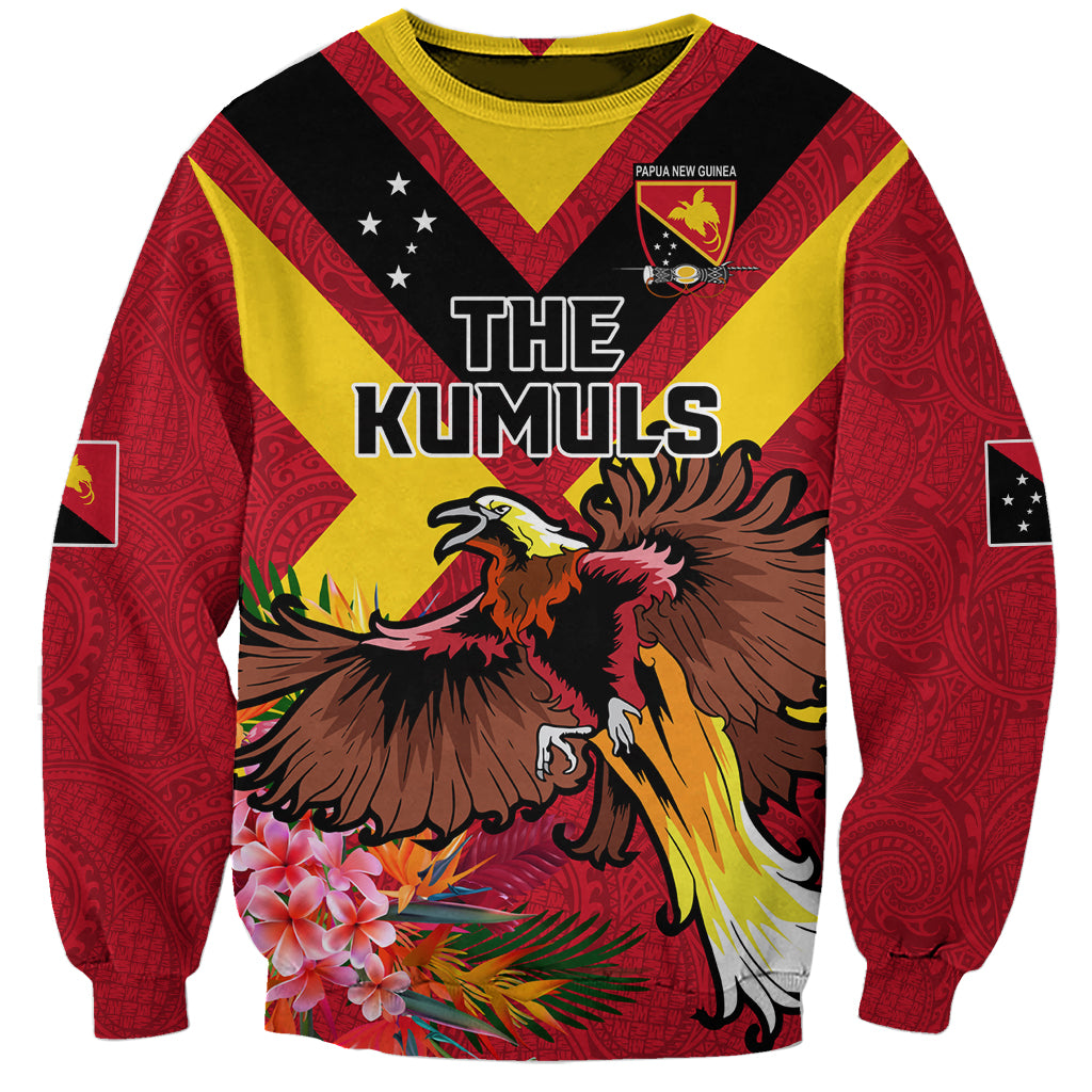 Custom Papua New Guinea Rugby Sweatshirt Bird of Paradise and Hibiscus Polynesian Pattern Red Color LT03 Unisex Red - Polynesian Pride