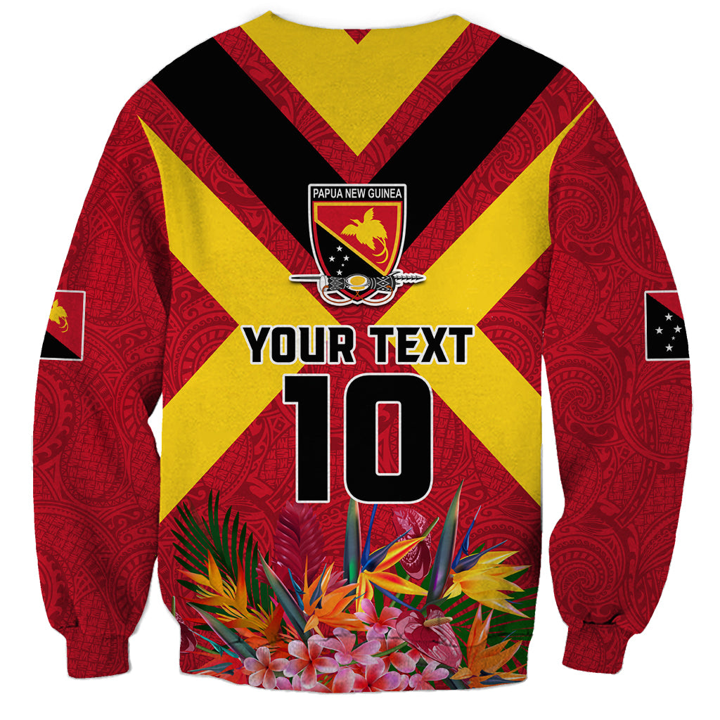 Custom Papua New Guinea Rugby Sweatshirt Bird of Paradise and Hibiscus Polynesian Pattern Red Color LT03 - Polynesian Pride