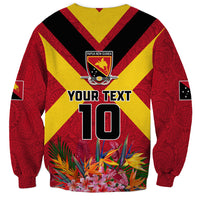 Custom Papua New Guinea Rugby Sweatshirt Bird of Paradise and Hibiscus Polynesian Pattern Red Color LT03 - Polynesian Pride
