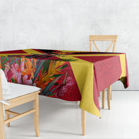 Custom Papua New Guinea Rugby Tablecloth Bird of Paradise and Hibiscus Polynesian Pattern Red Color LT03 - Polynesian Pride