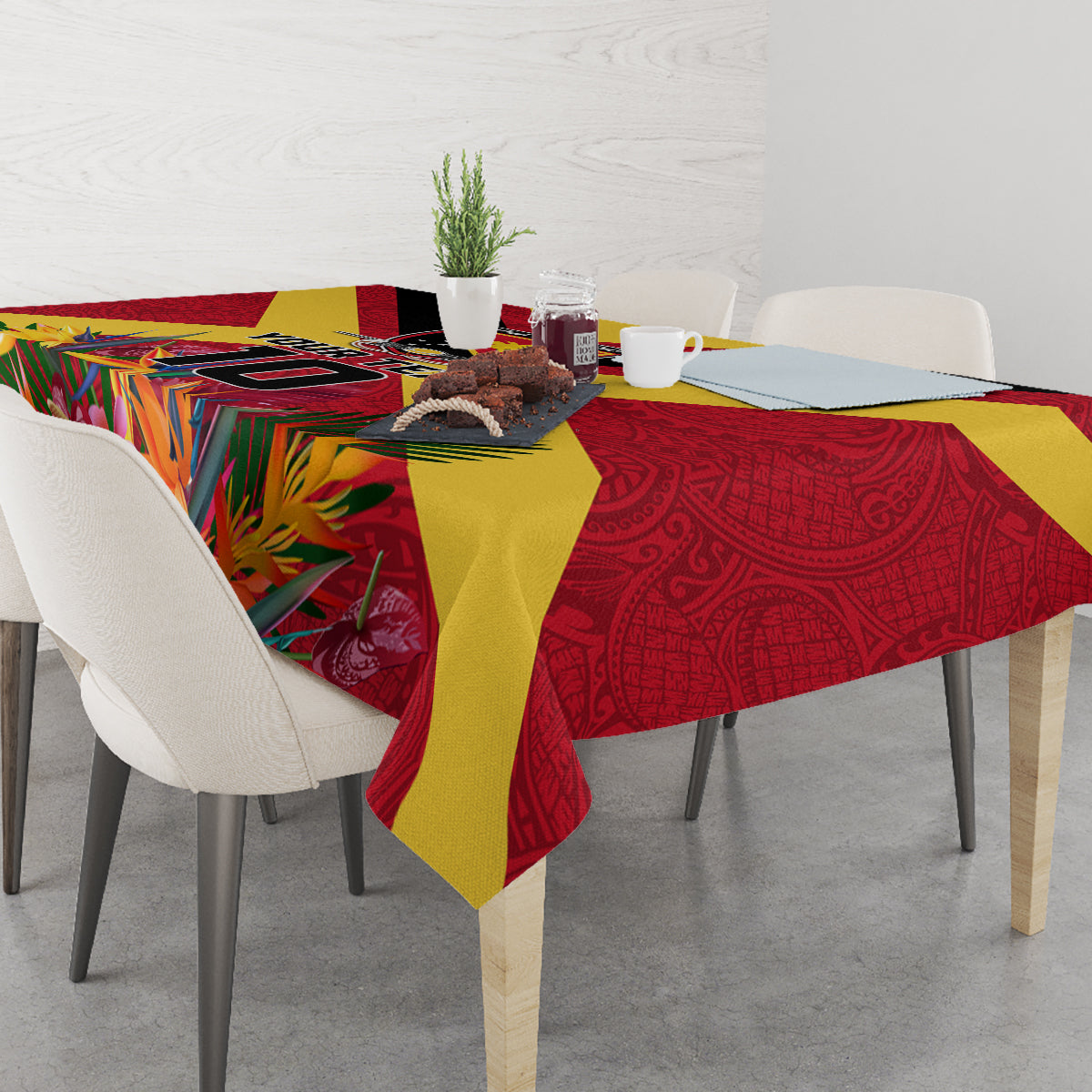 Custom Papua New Guinea Rugby Tablecloth Bird of Paradise and Hibiscus Polynesian Pattern Red Color LT03 - Polynesian Pride