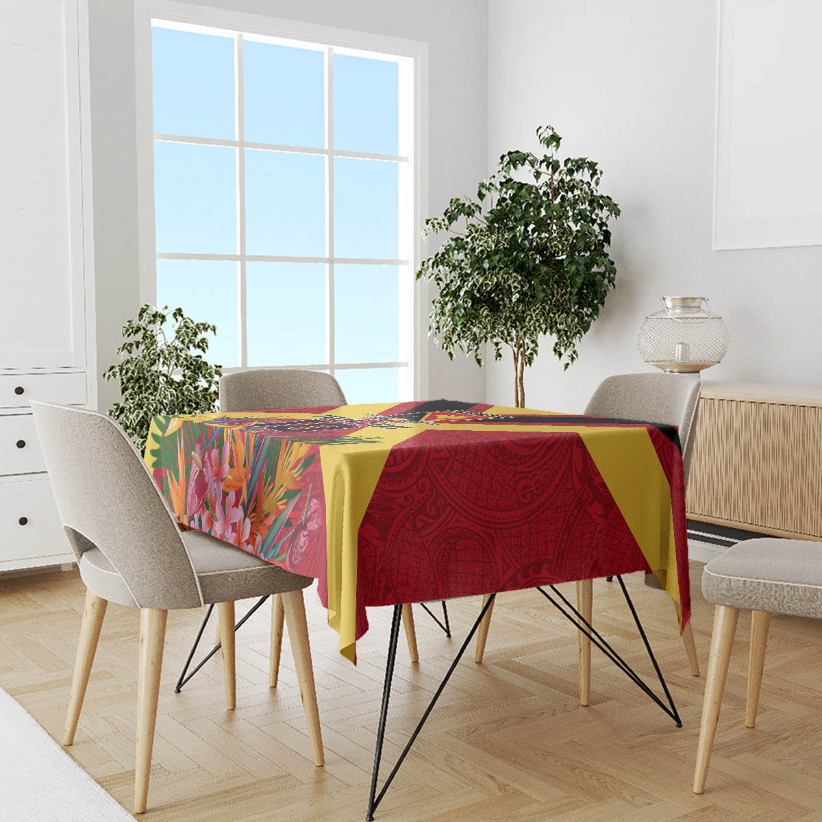 Custom Papua New Guinea Rugby Tablecloth Bird of Paradise and Hibiscus Polynesian Pattern Red Color LT03 - Polynesian Pride