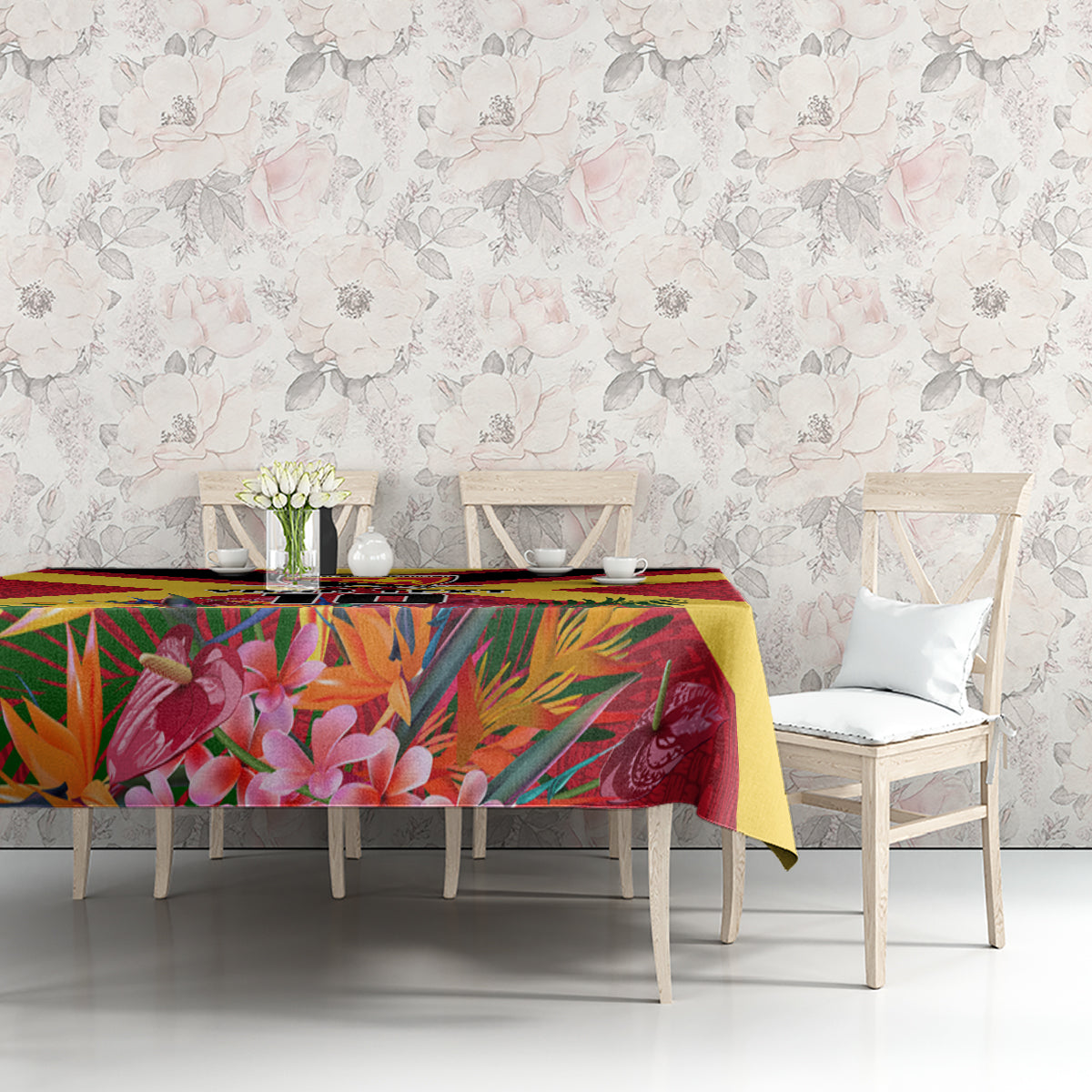 Custom Papua New Guinea Rugby Tablecloth Bird of Paradise and Hibiscus Polynesian Pattern Red Color LT03 - Polynesian Pride