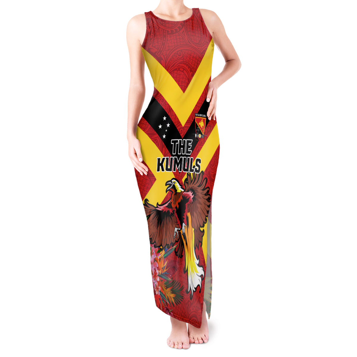 Custom Papua New Guinea Rugby Tank Maxi Dress Bird of Paradise and Hibiscus Polynesian Pattern Red Color LT03