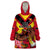 Custom Papua New Guinea Rugby Wearable Blanket Hoodie Bird of Paradise and Hibiscus Polynesian Pattern Red Color LT03