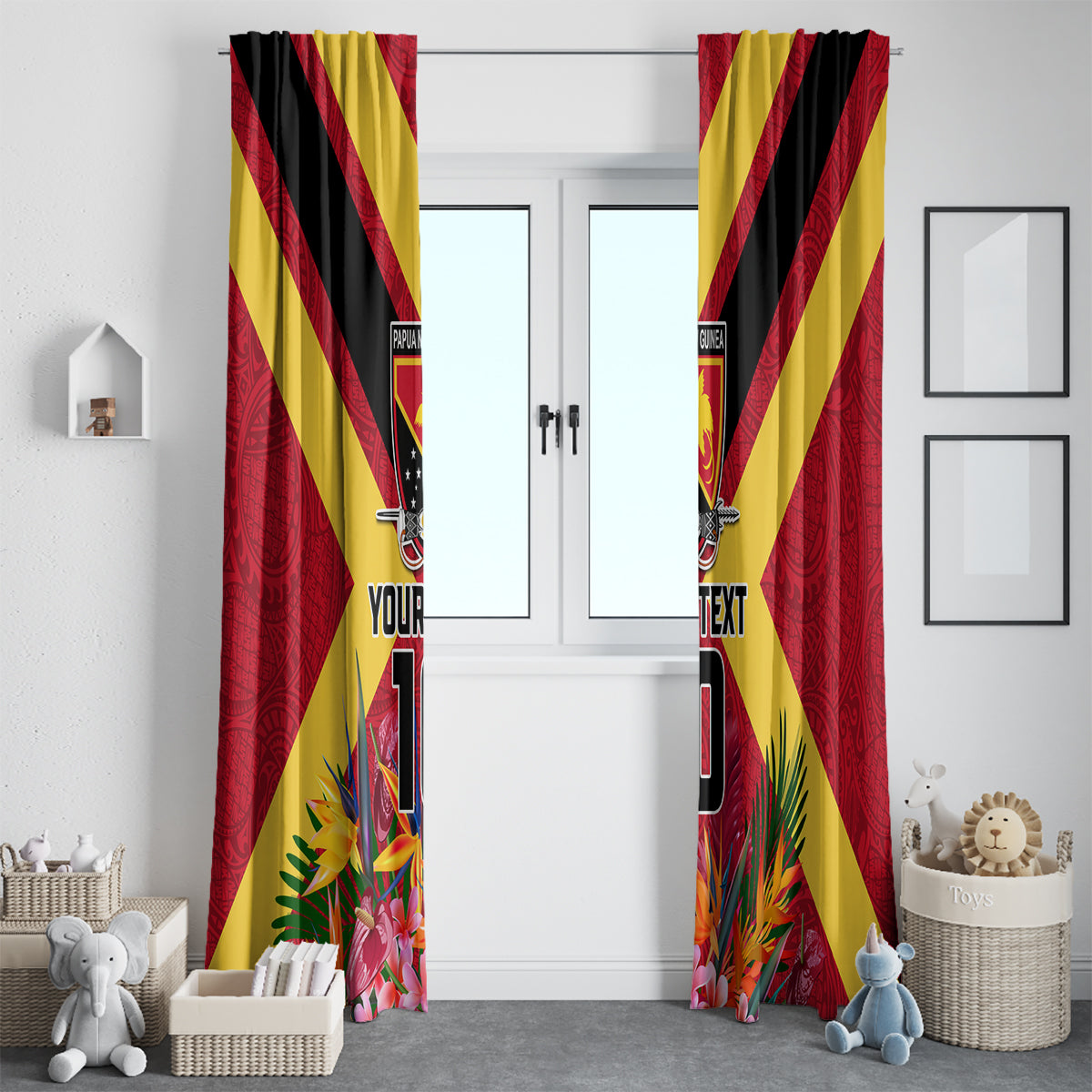Custom Papua New Guinea Rugby Window Curtain Bird of Paradise and Hibiscus Polynesian Pattern Red Color LT03 - Polynesian Pride