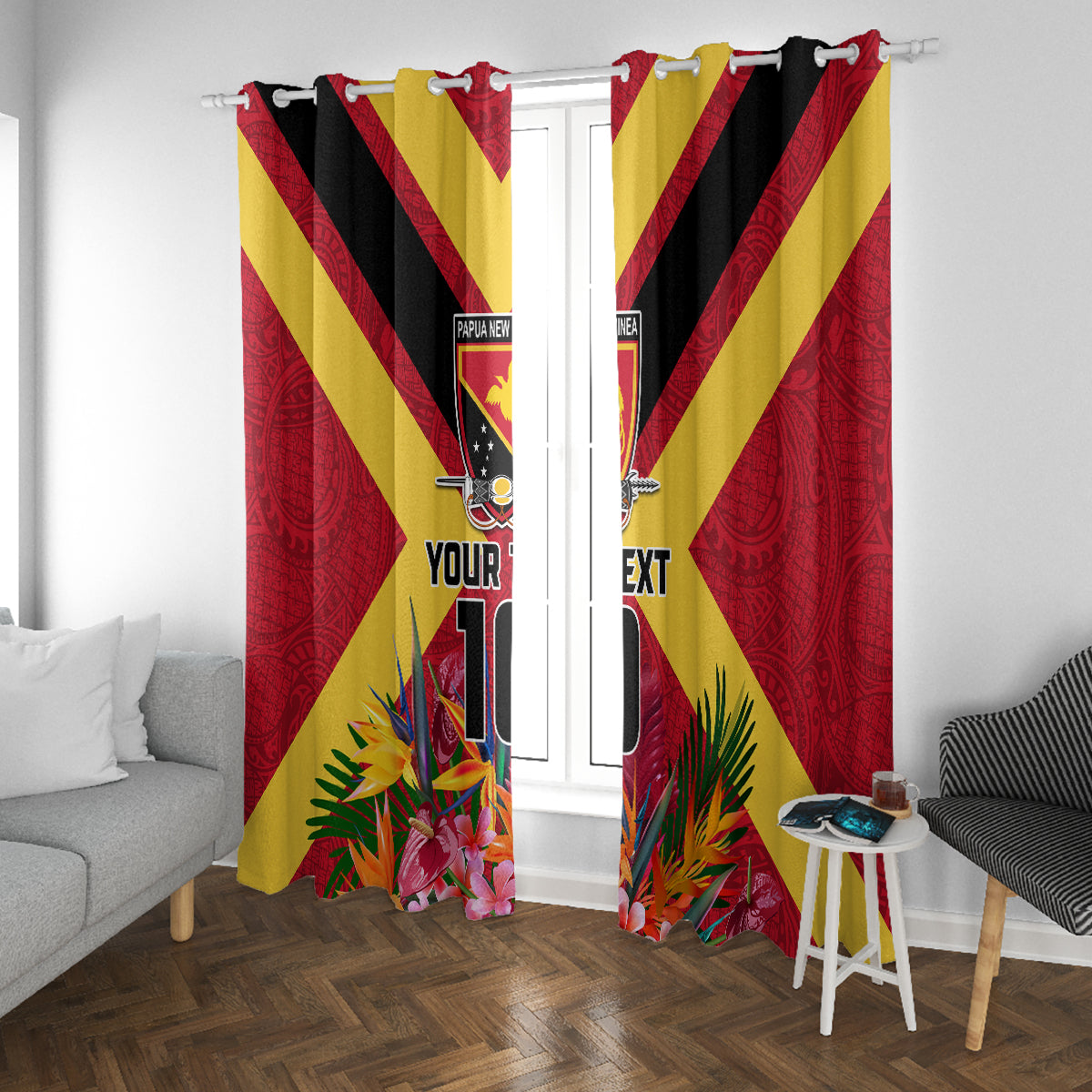 Custom Papua New Guinea Rugby Window Curtain Bird of Paradise and Hibiscus Polynesian Pattern Red Color LT03 With Grommets Red - Polynesian Pride