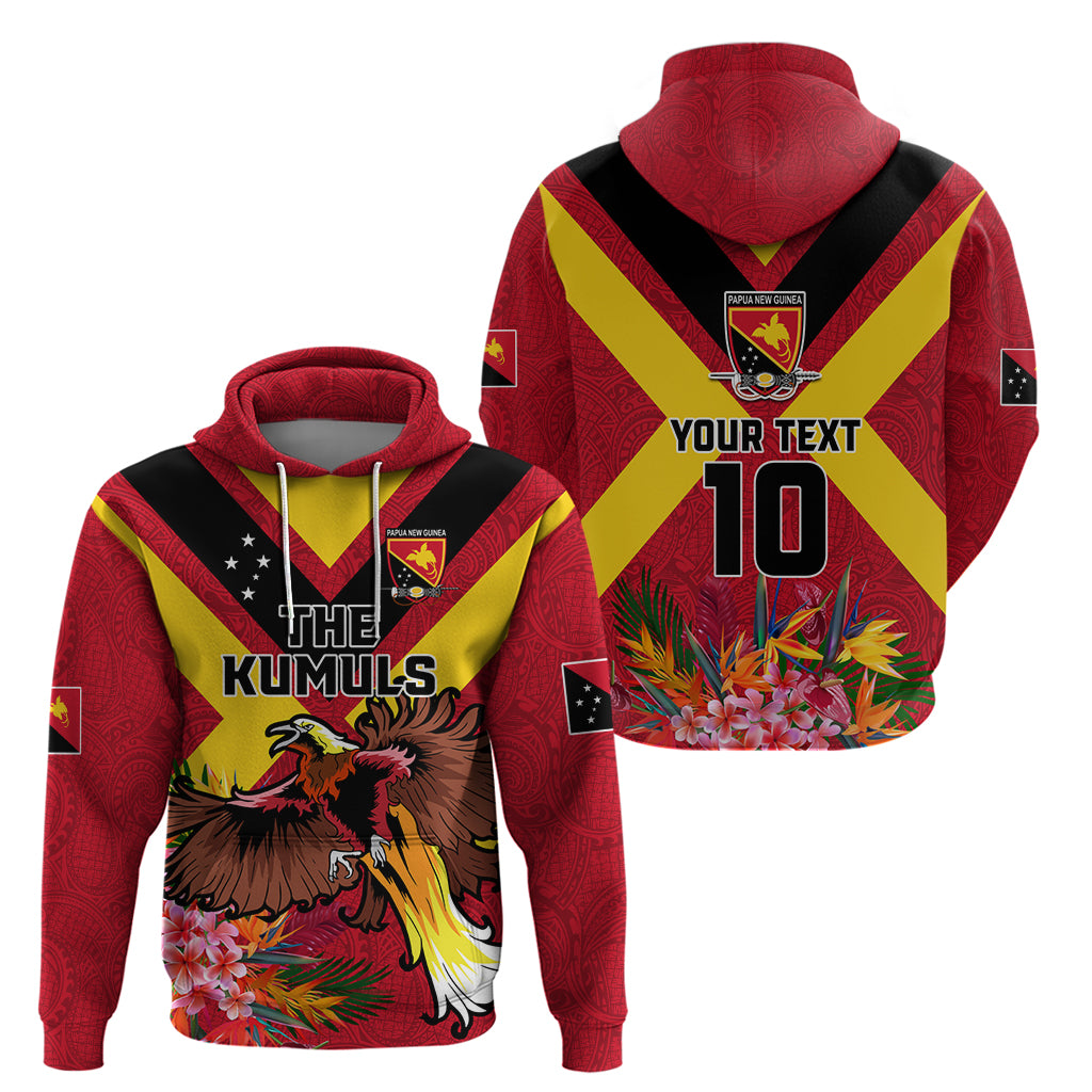 Custom Papua New Guinea Rugby Zip Hoodie Bird of Paradise and Hibiscus Polynesian Pattern Red Color LT03