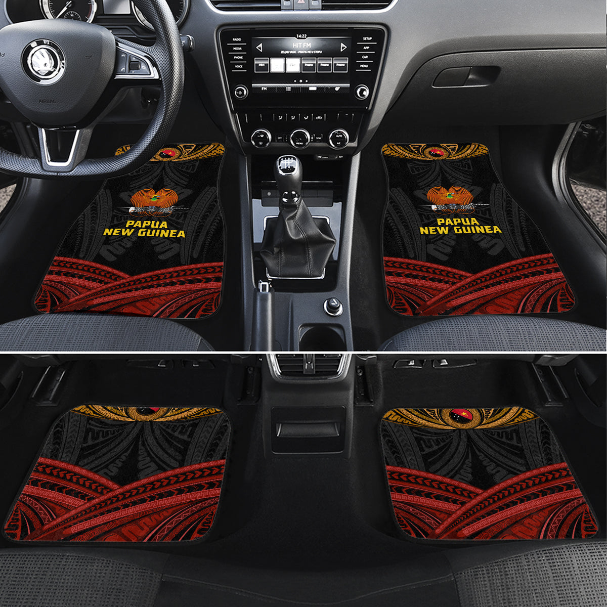 Papua New Guinea Bird-of-Paradise Car Mats Coat of Arms and Tribal Patterns LT03 Set 4pcs Black - Polynesian Pride
