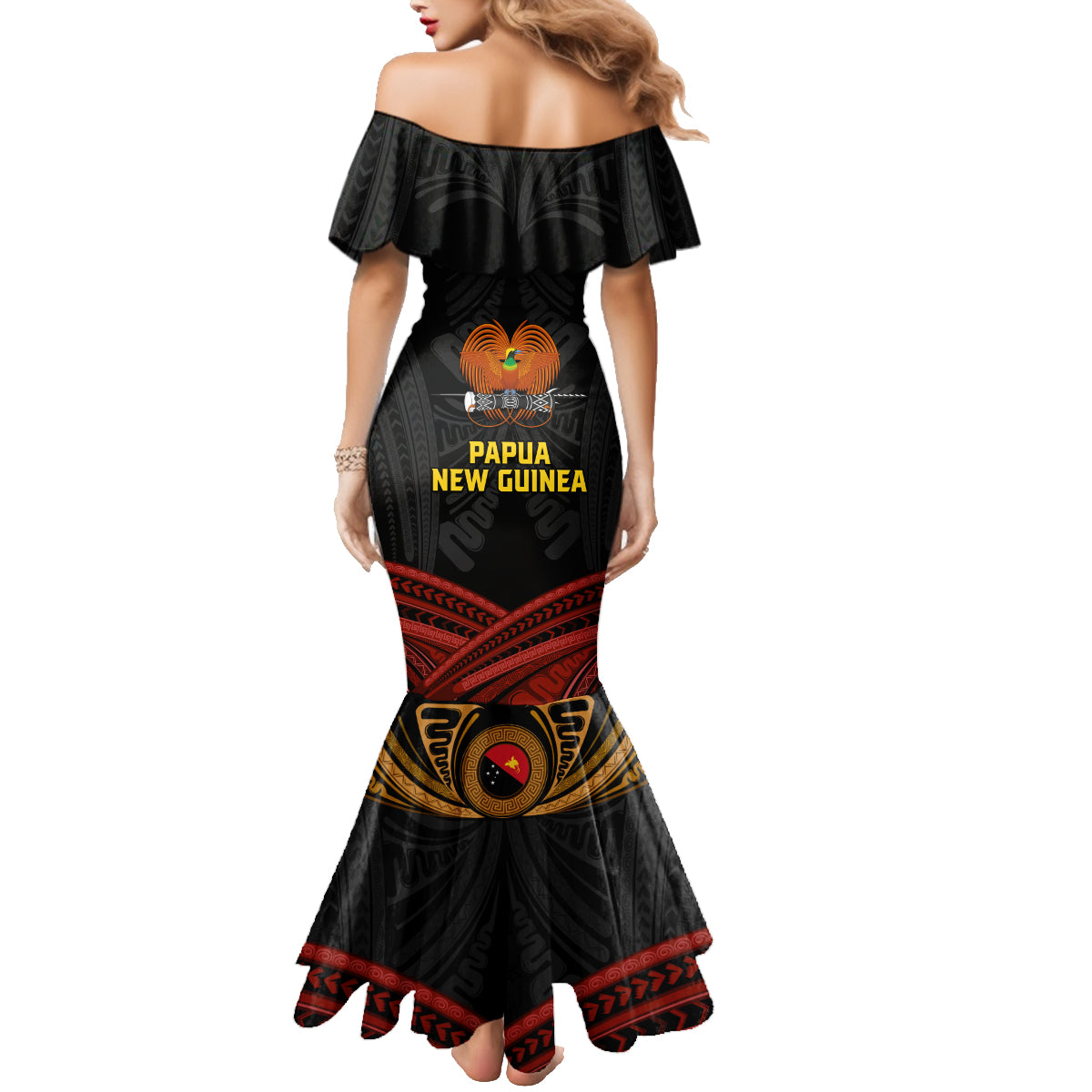 Papua New Guinea Bird-of-Paradise Family Matching Mermaid Dress and Hawaiian Shirt Coat of Arms and Tribal Patterns LT03 - Polynesian Pride