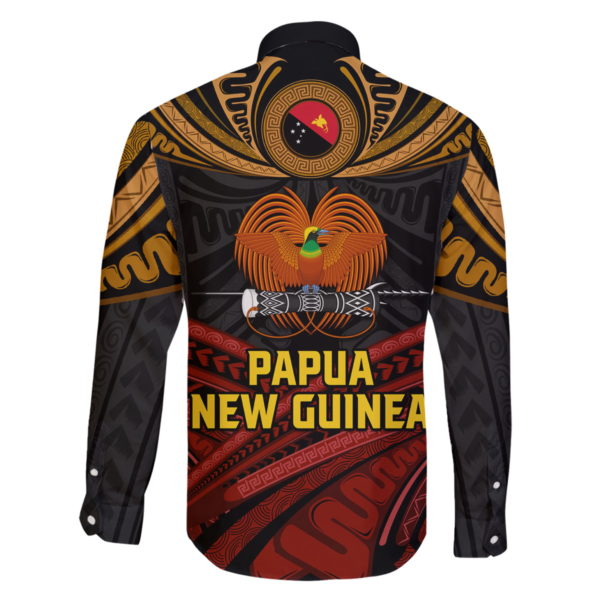 Papua New Guinea Bird-of-Paradise Family Matching Off Shoulder Maxi Dress and Hawaiian Shirt Coat of Arms and Tribal Patterns LT03 - Polynesian Pride
