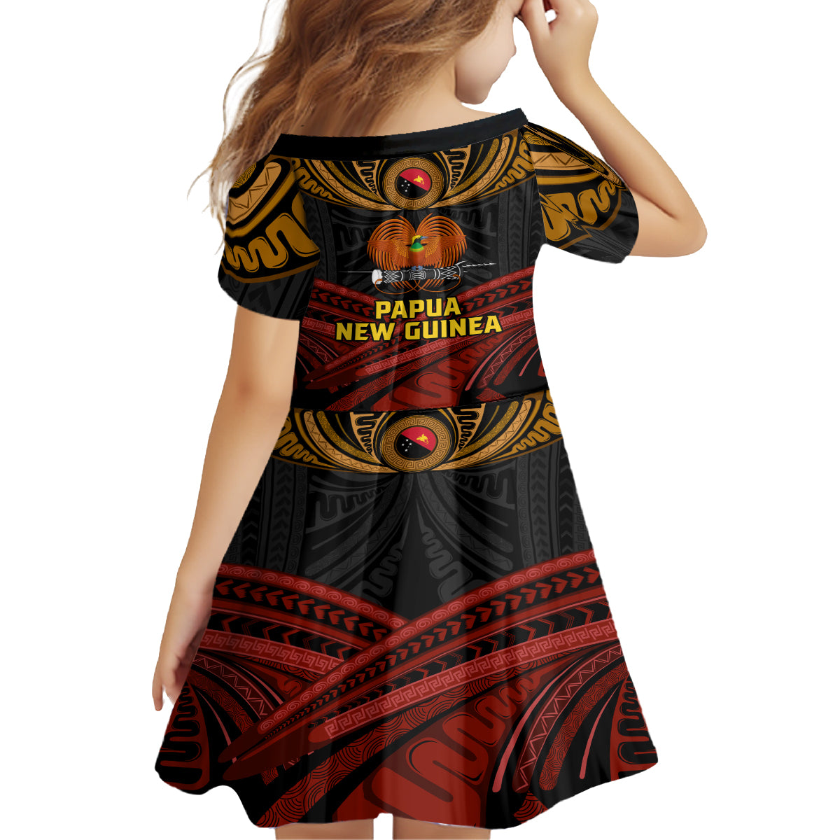 Papua New Guinea Bird-of-Paradise Family Matching Puletasi and Hawaiian Shirt Coat of Arms and Tribal Patterns LT03 - Polynesian Pride