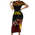 Papua New Guinea Bird-of-Paradise Family Matching Short Sleeve Bodycon Dress and Hawaiian Shirt Coat of Arms and Tribal Patterns LT03 Mom's Dress Black - Polynesian Pride