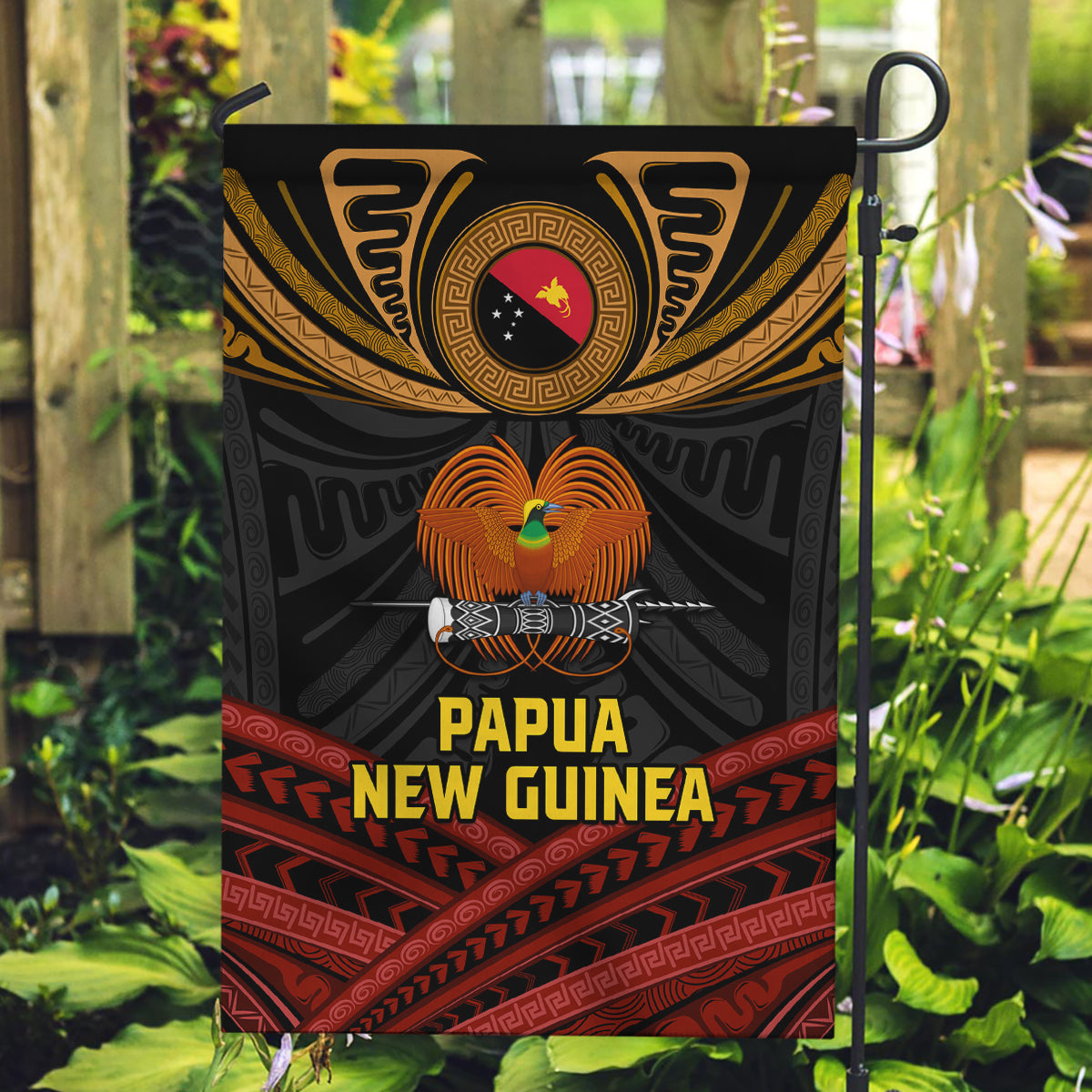 Papua New Guinea Bird-of-Paradise Garden Flag Coat of Arms and Tribal Patterns