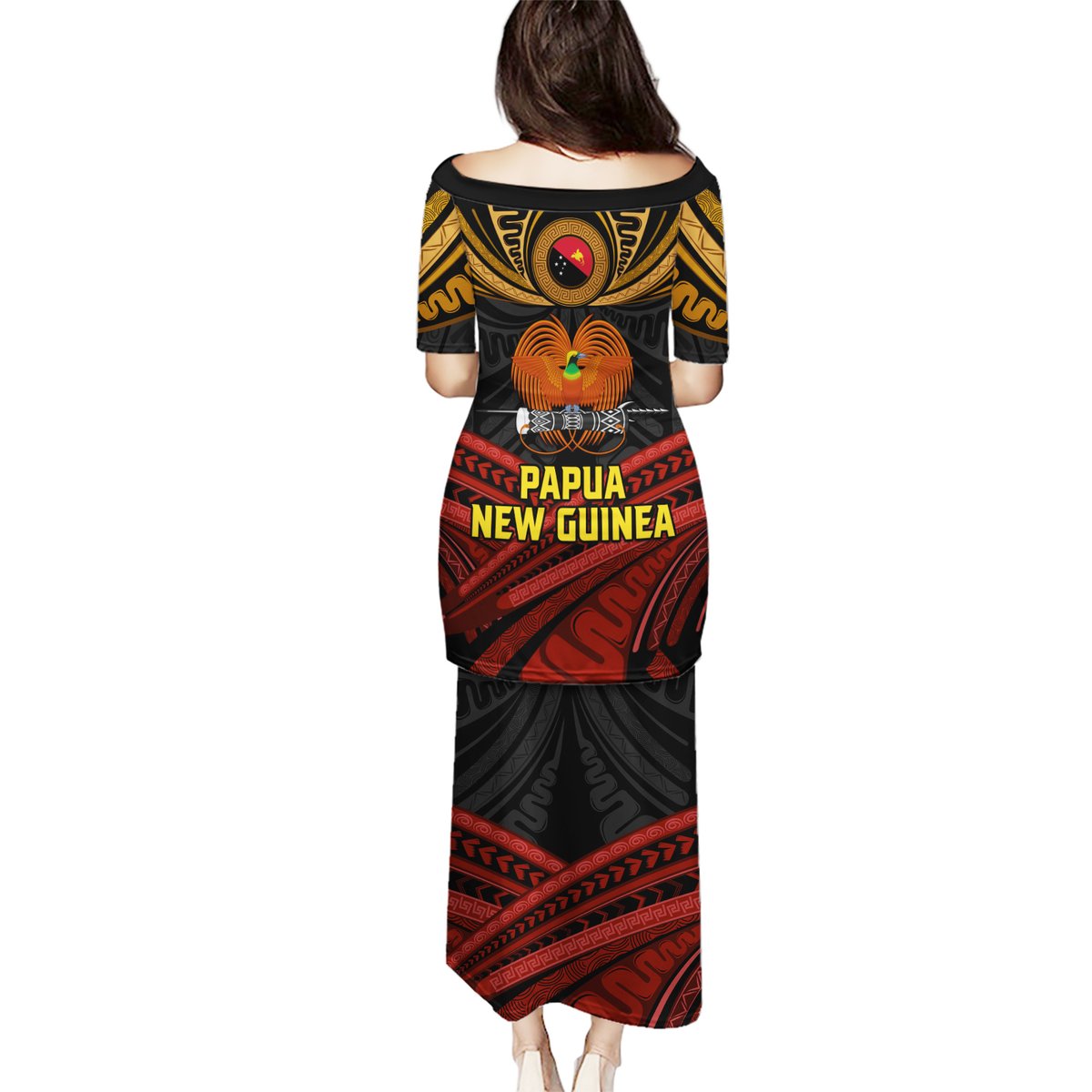 Papua New Guinea Bird-of-Paradise Puletasi Coat of Arms and Tribal Patterns LT03 - Polynesian Pride