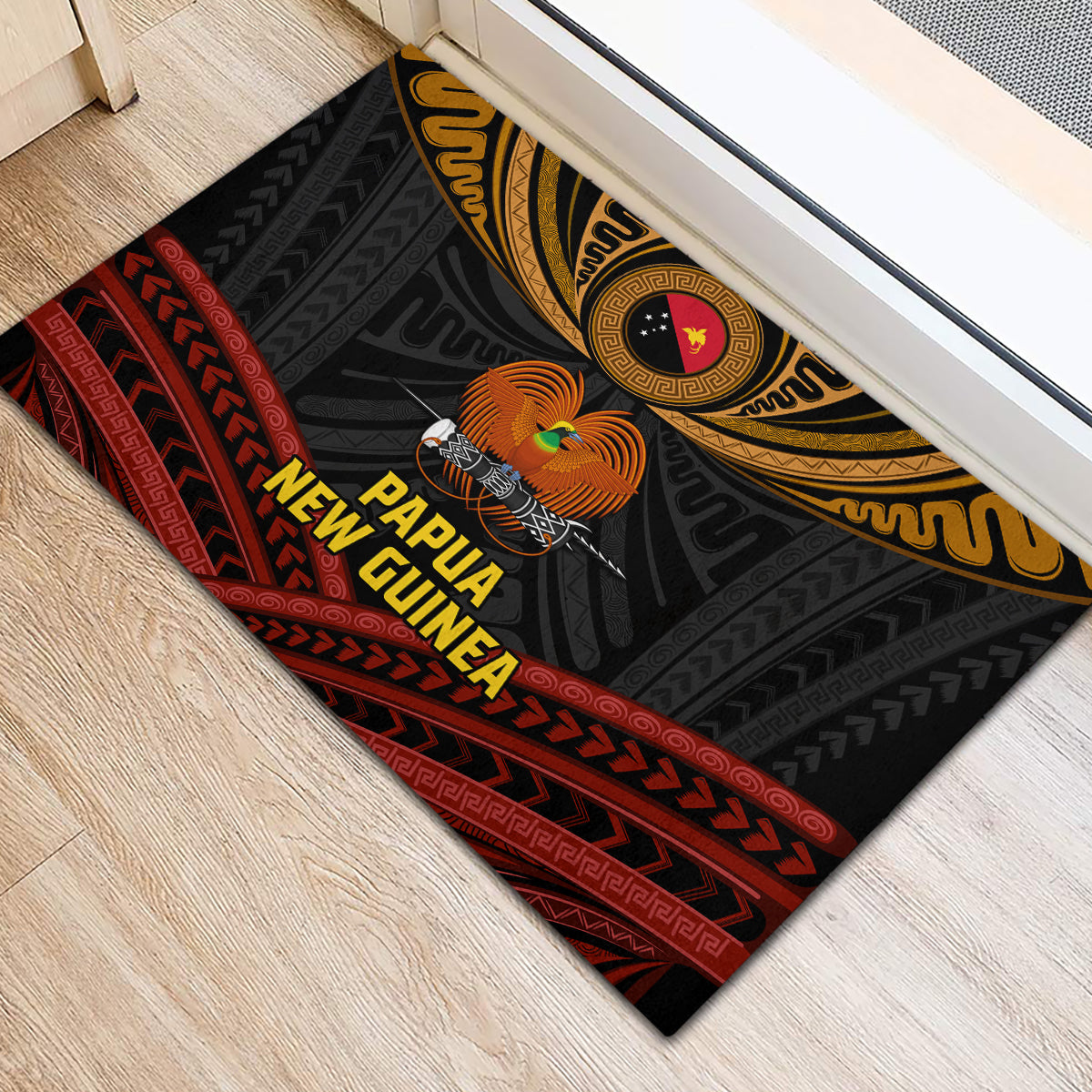 Papua New Guinea Bird-of-Paradise Rubber Doormat Coat of Arms and Tribal Patterns LT03 - Polynesian Pride