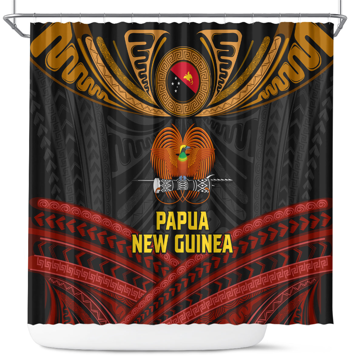 Papua New Guinea Bird-of-Paradise Shower Curtain Coat of Arms and Tribal Patterns