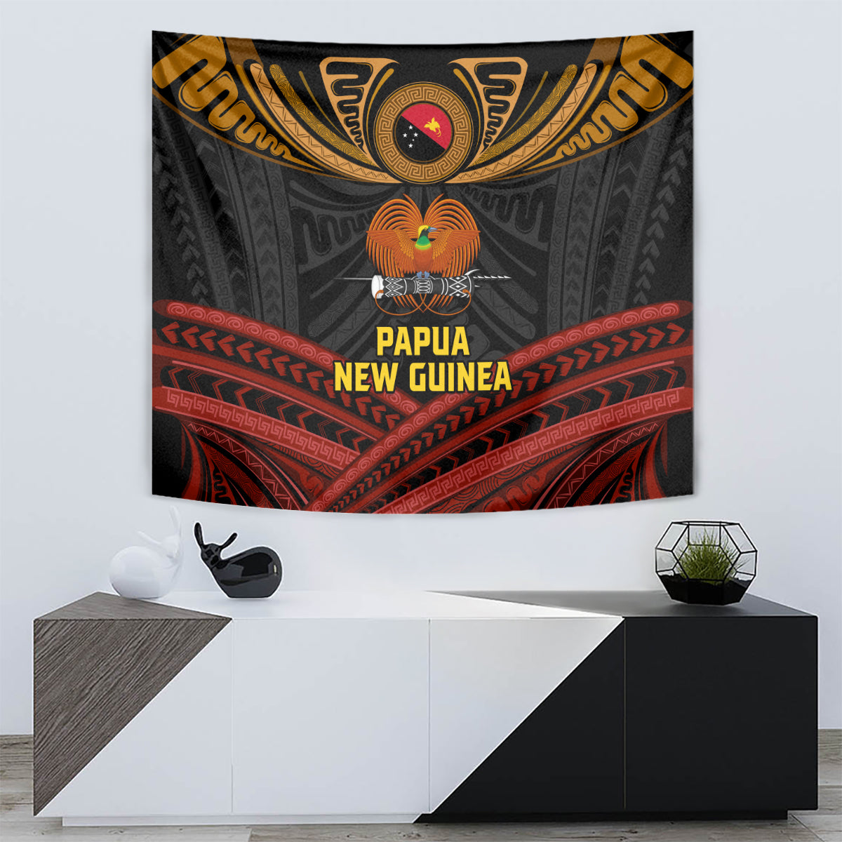 Papua New Guinea Bird-of-Paradise Tapestry Coat of Arms and Tribal Patterns LT03 - Polynesian Pride