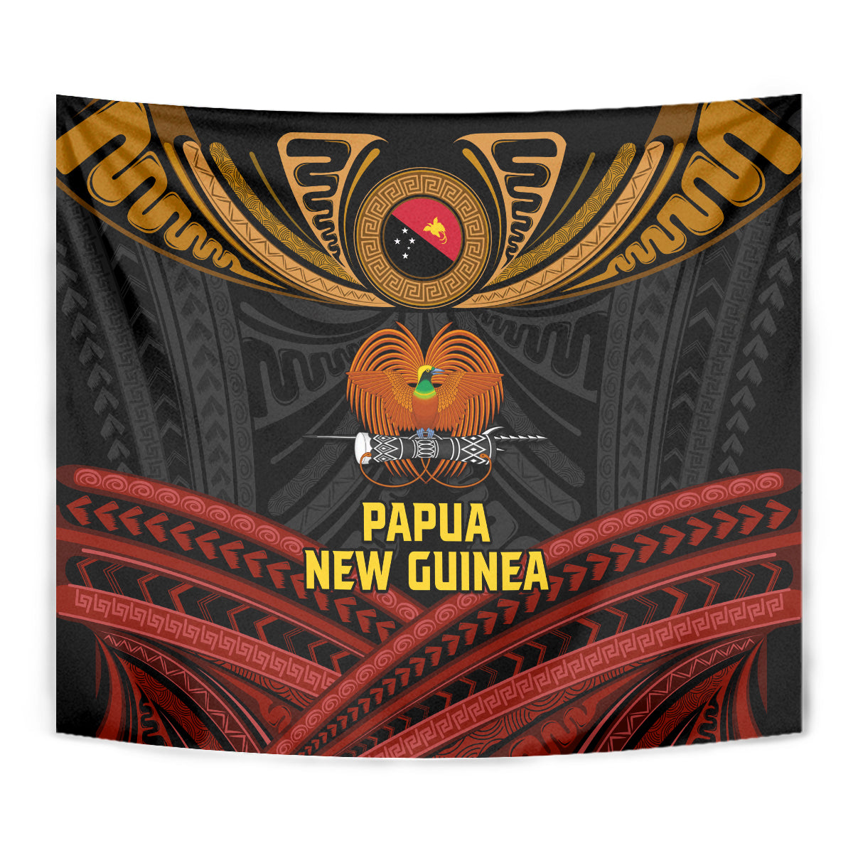 Papua New Guinea Bird-of-Paradise Tapestry Coat of Arms and Tribal Patterns LT03 - Polynesian Pride