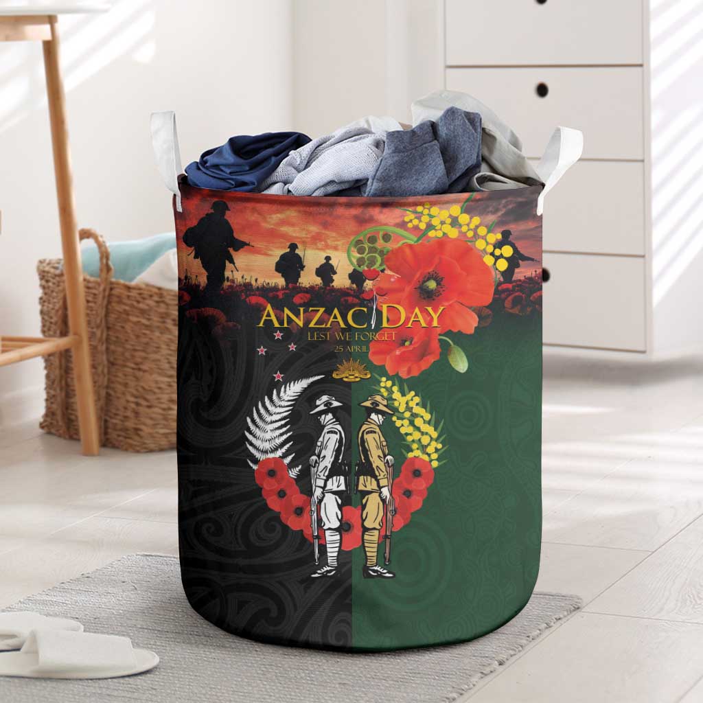 New Zealand and Australia ANZAC Day Laundry Basket Lest We Forget Indigenous and Maori Pattern LT03 Multicolor - Polynesian Pride
