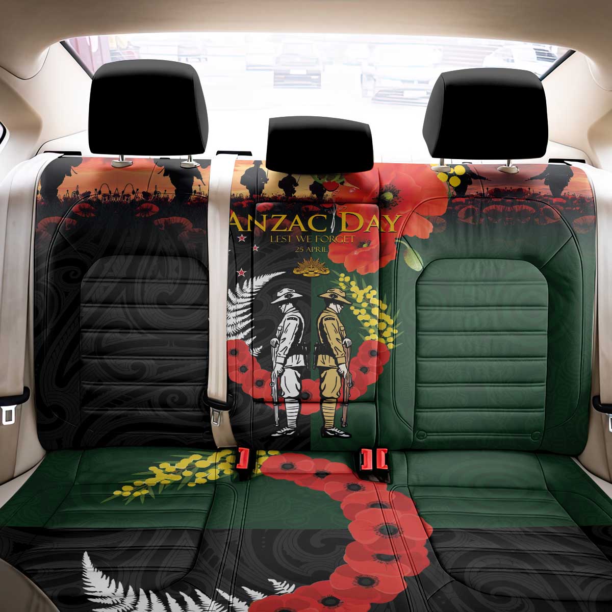New Zealand and Australia ANZAC Day Back Car Seat Cover Lest We Forget Indigenous and Maori Pattern LT03 - Polynesian Pride