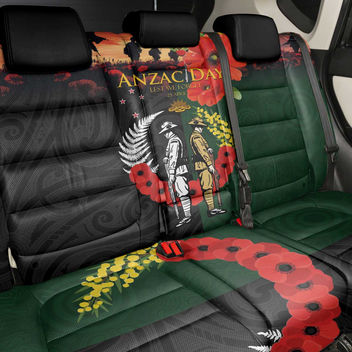 New Zealand and Australia ANZAC Day Back Car Seat Cover Lest We Forget Indigenous and Maori Pattern LT03 - Polynesian Pride