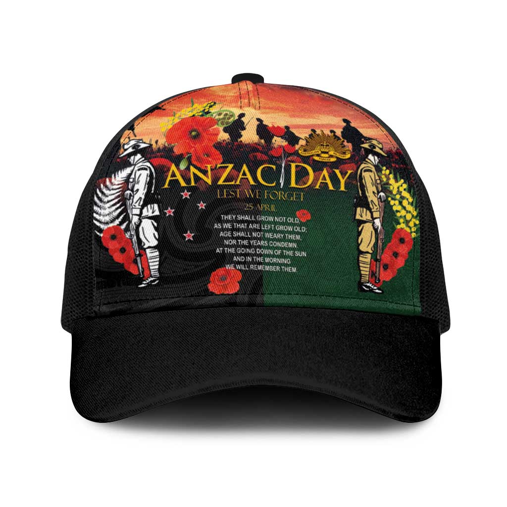 New Zealand and Australia ANZAC Day Baseball Net Cap Lest We Forget Indigenous and Maori Pattern LT03 One Size Black Multicolor - Polynesian Pride