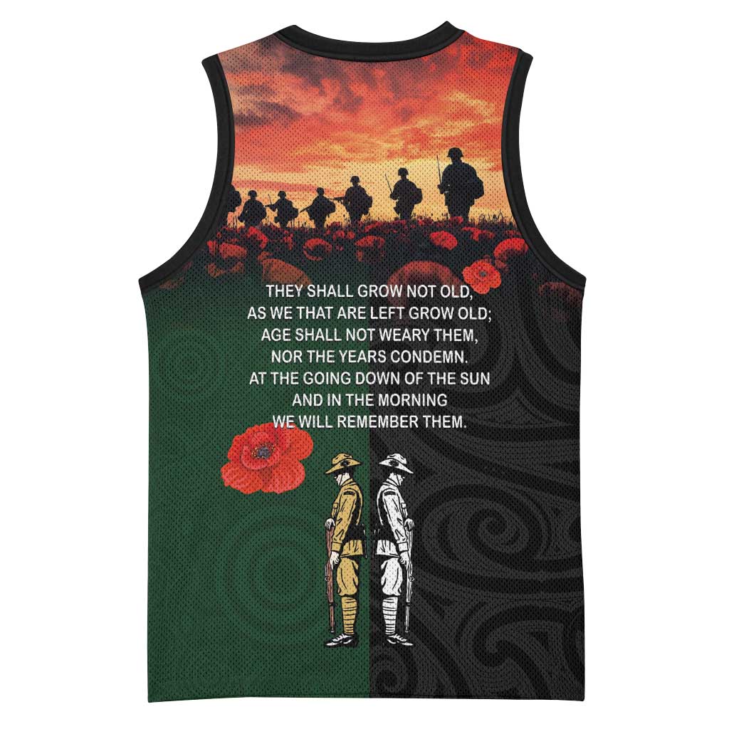 New Zealand and Australia ANZAC Day Basketball Jersey Lest We Forget Indigenous and Maori Pattern LT03 - Polynesian Pride
