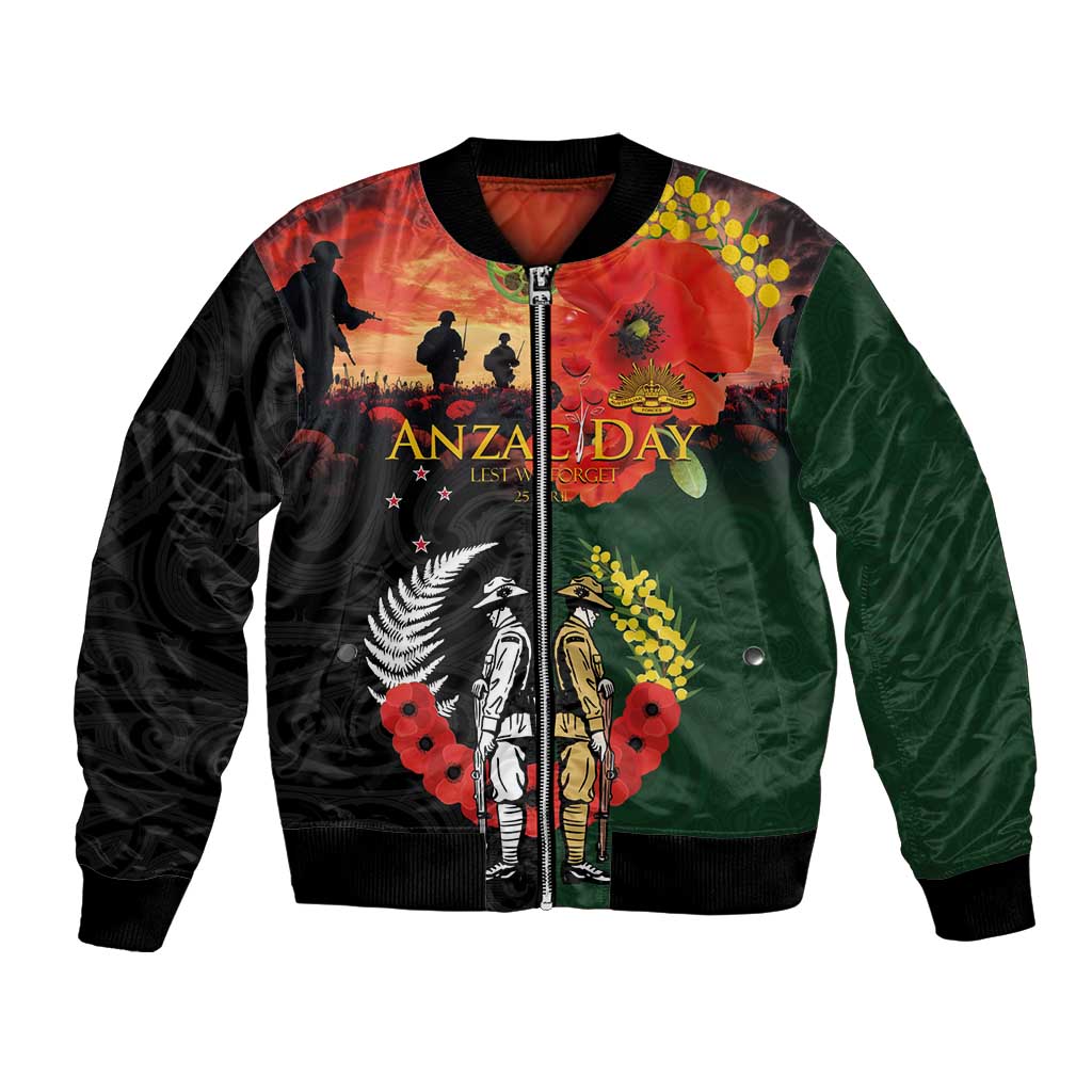 New Zealand and Australia ANZAC Day Bomber Jacket Lest We Forget Indigenous and Maori Pattern