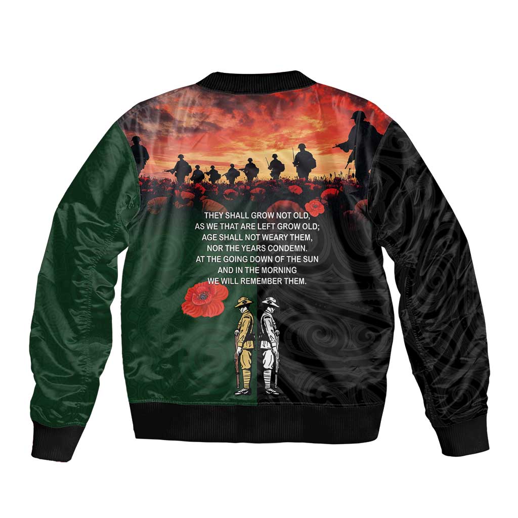 New Zealand and Australia ANZAC Day Bomber Jacket Lest We Forget Indigenous and Maori Pattern