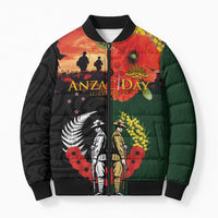 New Zealand and Australia ANZAC Day Bomber Puffer Jacket Lest We Forget Indigenous and Maori Pattern LT03 Unisex Multicolor - Polynesian Pride