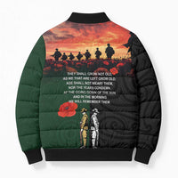New Zealand and Australia ANZAC Day Bomber Puffer Jacket Lest We Forget Indigenous and Maori Pattern LT03 - Polynesian Pride