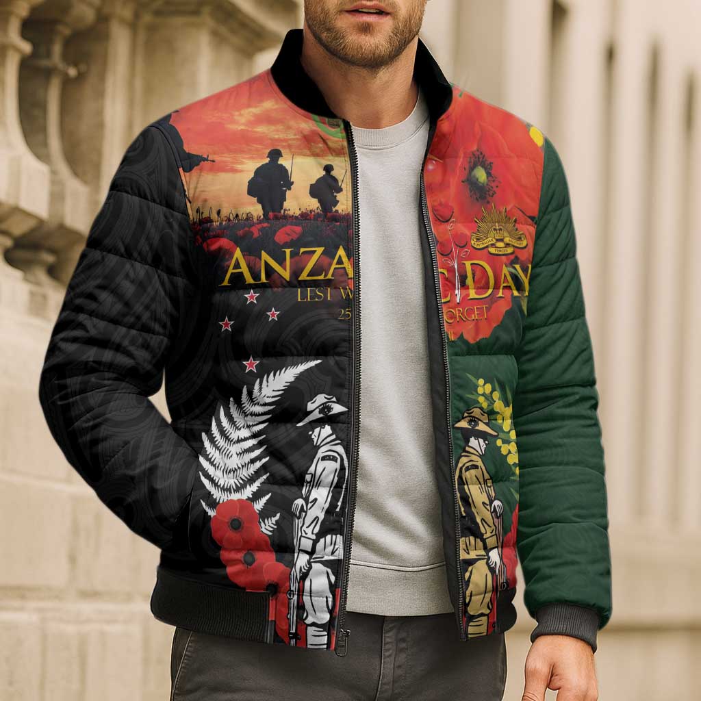 New Zealand and Australia ANZAC Day Bomber Puffer Jacket Lest We Forget Indigenous and Maori Pattern LT03 - Polynesian Pride