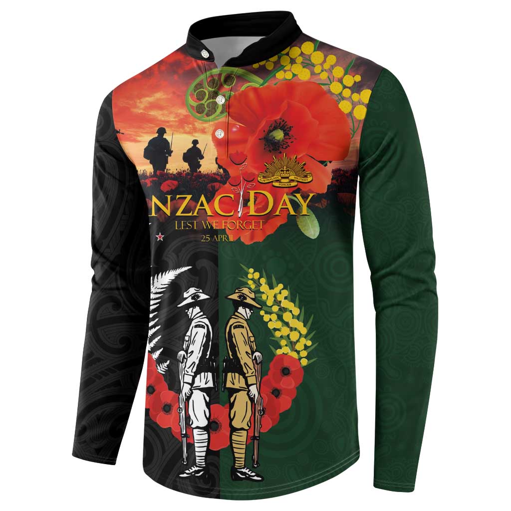 New Zealand and Australia ANZAC Day Button Sweatshirt Lest We Forget Indigenous and Maori Pattern LT03 - Polynesian Pride