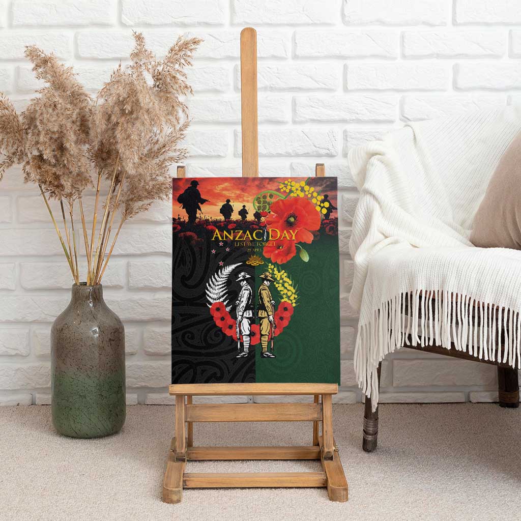 New Zealand and Australia ANZAC Day Canvas Wall Art Lest We Forget Indigenous and Maori Pattern