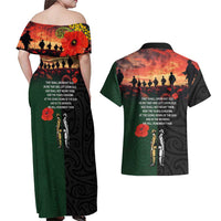 New Zealand and Australia ANZAC Day Couples Matching Off Shoulder Maxi Dress and Hawaiian Shirt Lest We Forget Indigenous and Maori Pattern