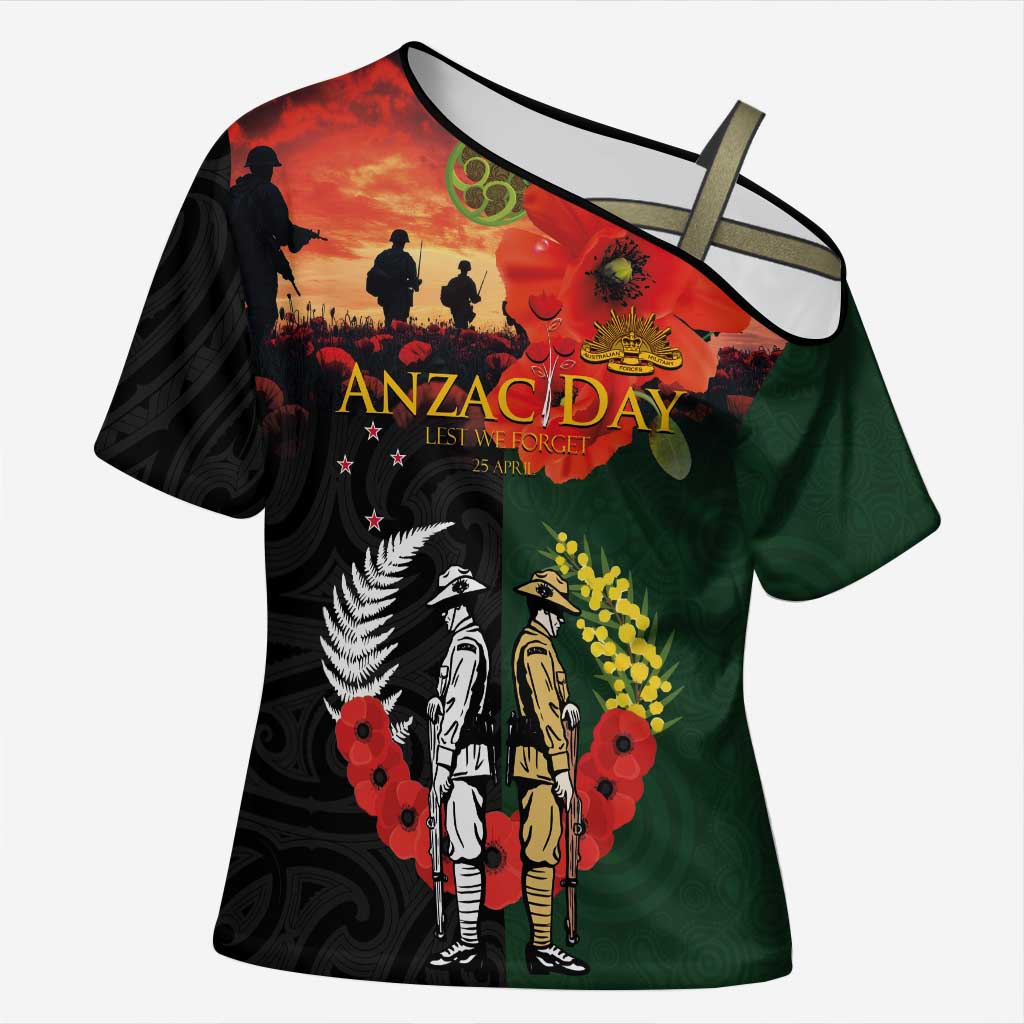 New Zealand and Australia ANZAC Day Cross Shoulder Shirt Lest We Forget Indigenous and Maori Pattern LT03 Female Multicolor - Polynesian Pride