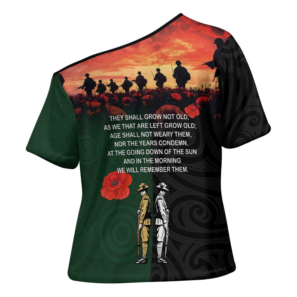 New Zealand and Australia ANZAC Day Cross Shoulder Shirt Lest We Forget Indigenous and Maori Pattern LT03 - Polynesian Pride