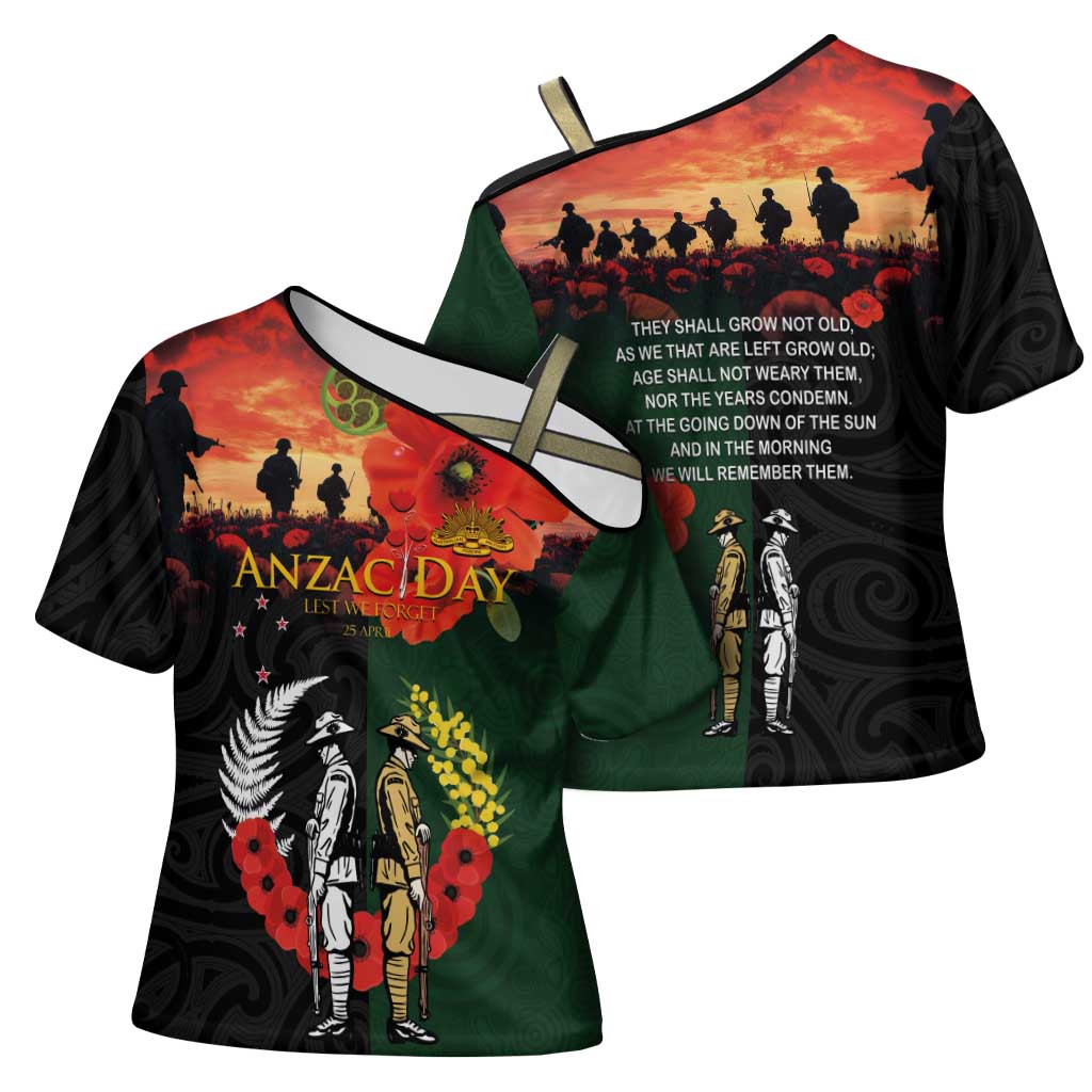 New Zealand and Australia ANZAC Day Cross Shoulder Shirt Lest We Forget Indigenous and Maori Pattern LT03 - Polynesian Pride