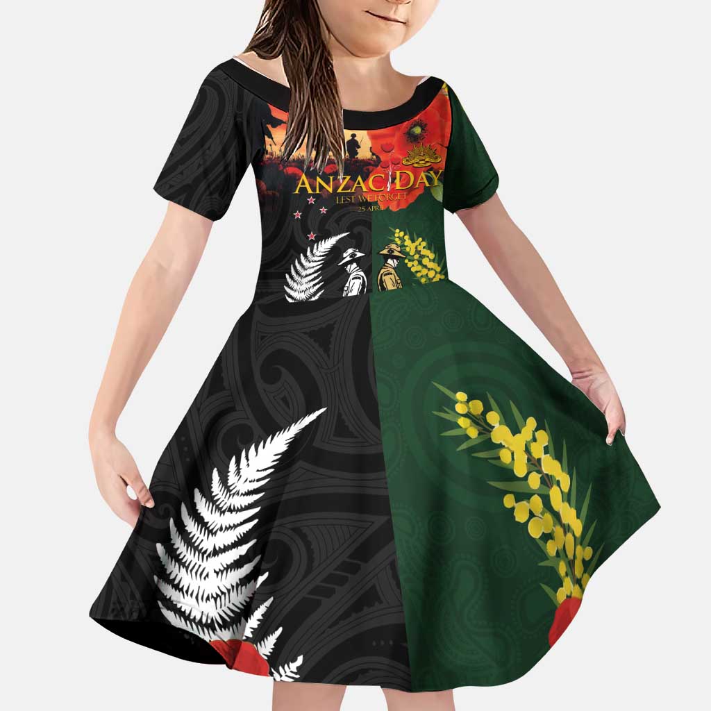New Zealand and Australia ANZAC Day Family Matching Long Sleeve Bodycon Dress and Hawaiian Shirt Lest We Forget Indigenous and Maori Pattern