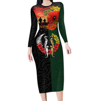 New Zealand and Australia ANZAC Day Family Matching Long Sleeve Bodycon Dress and Hawaiian Shirt Lest We Forget Indigenous and Maori Pattern